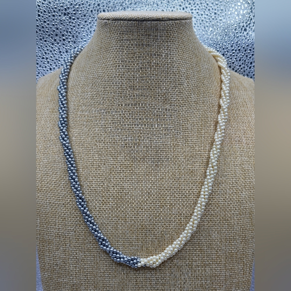Marvella Two Tone Silver & Cream Faux Pearl Twisted Necklace